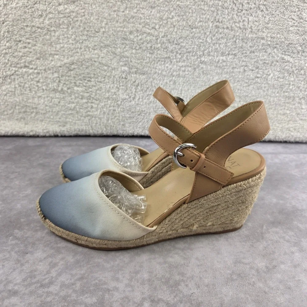 Naturalizer Womens Blue Ombre Canvas Espadrille Wedge Sandals Tan Ankle Strap